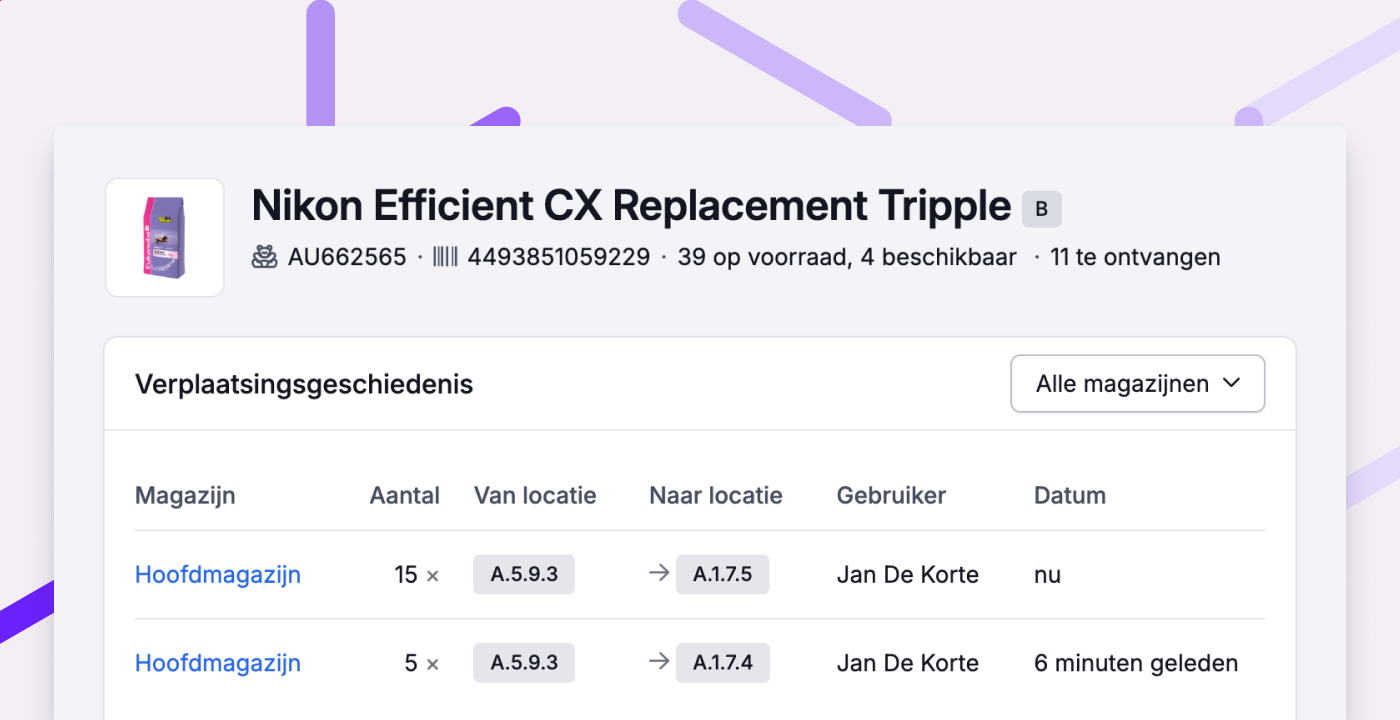 Zie wie voorraad verplaatst