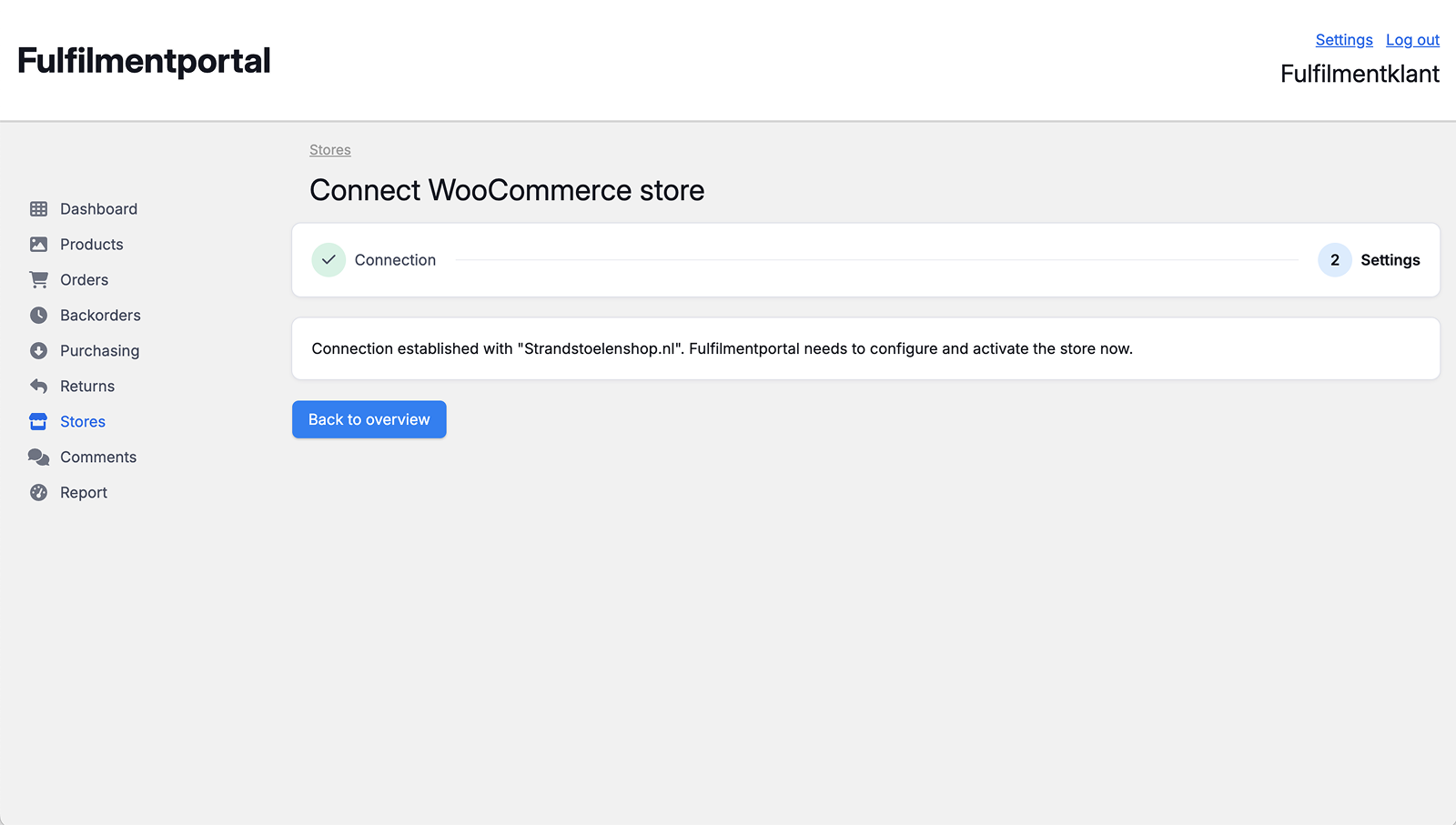 Connect a store in fulfilment portal