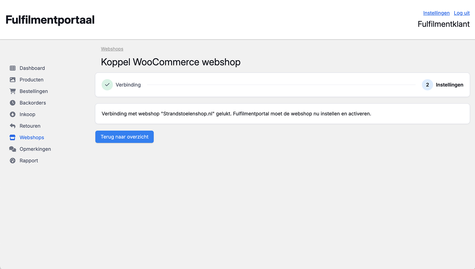 Webshop verbinden in fulfilmentportaal