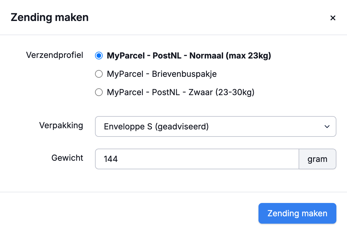 Verpakking registrereren