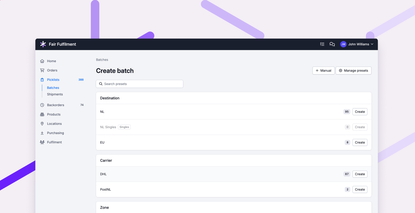 Create batches faster via batch presets
