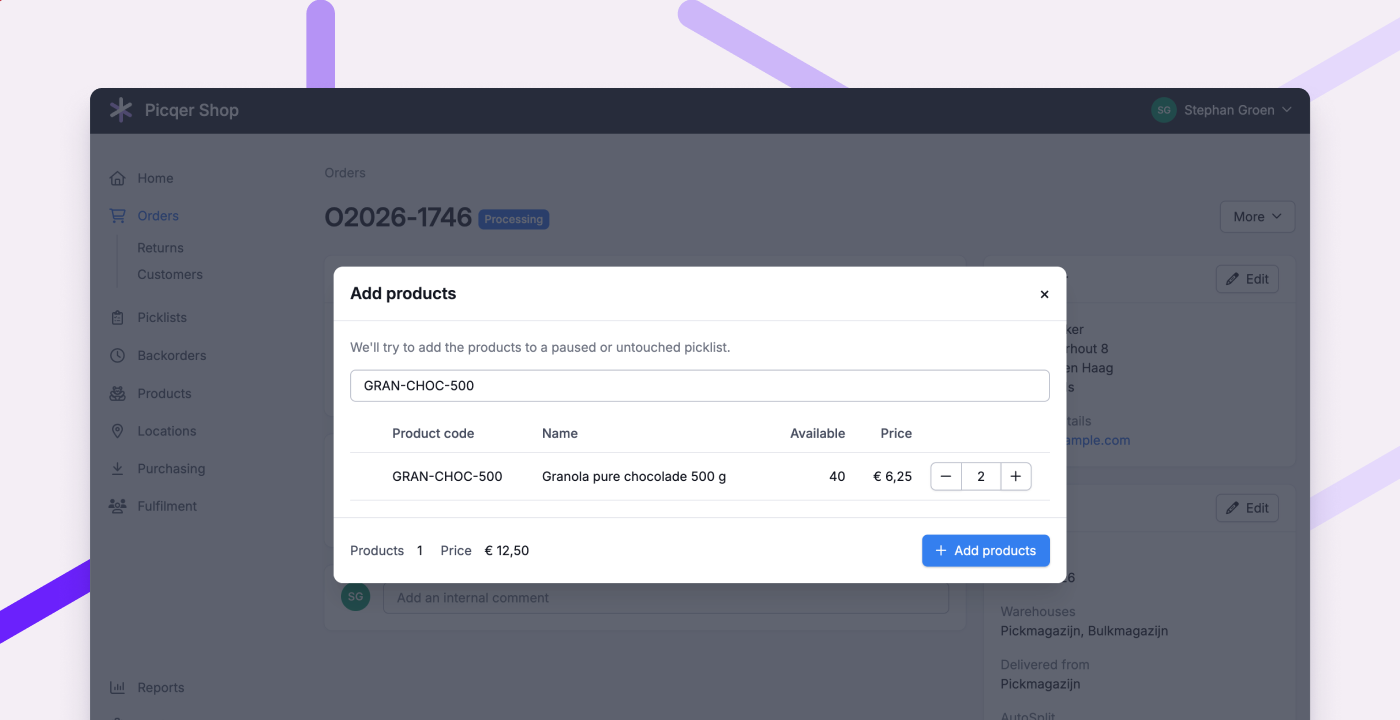 Add products to an order