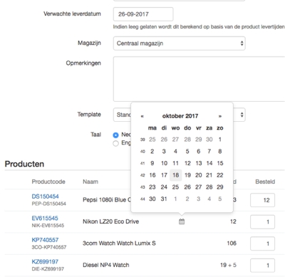 Verwachte leverdatum per product