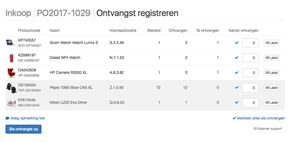 Ontvangst registreren