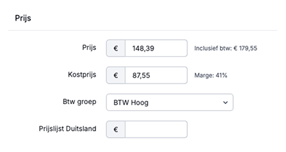 Prijslijsten per product