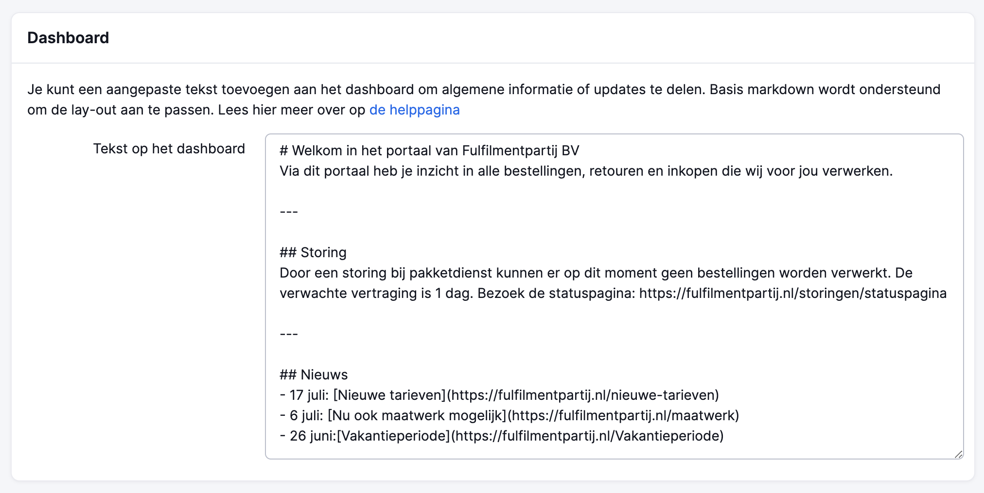 Tekst op dashboard in markdown