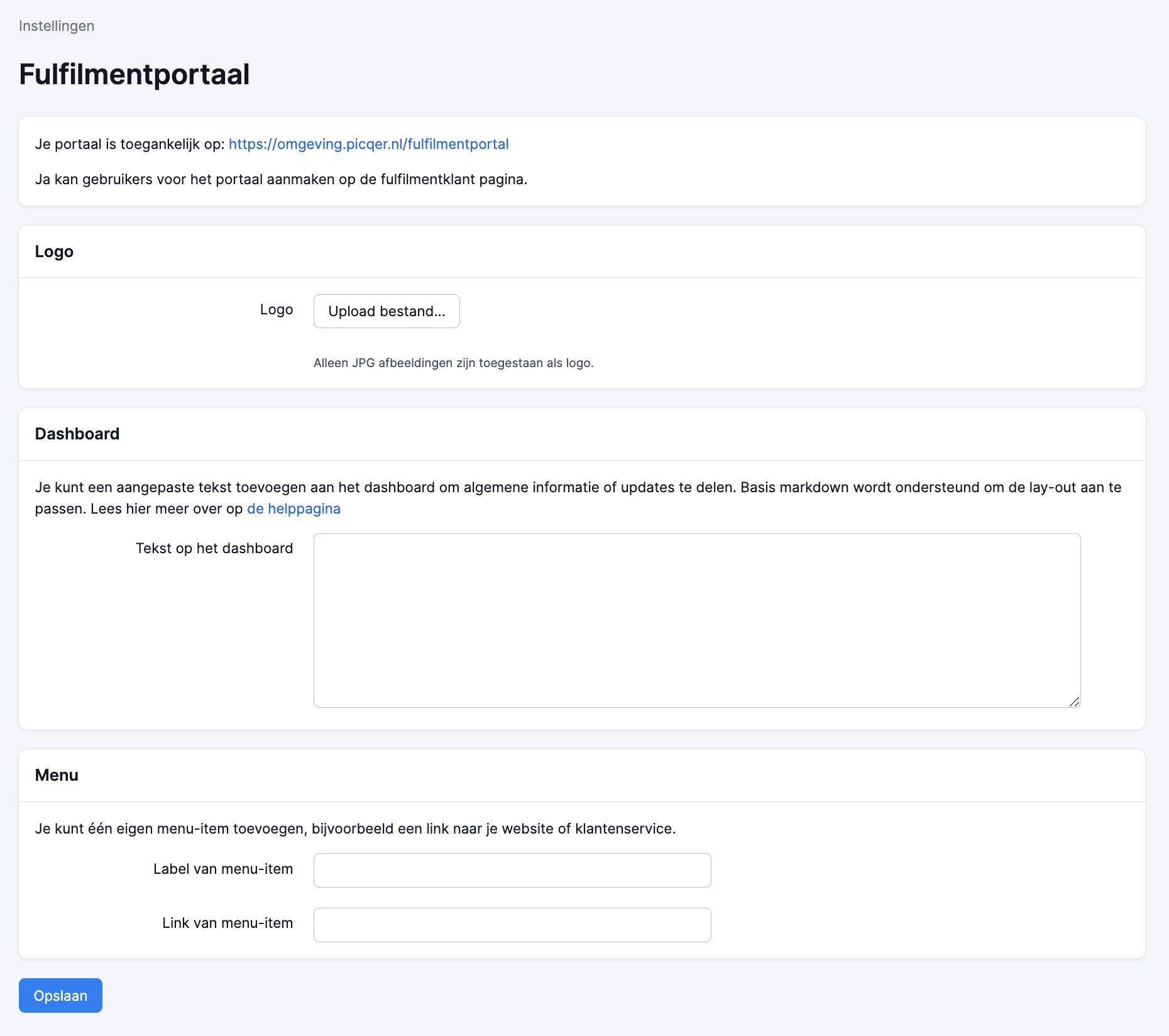 Fulfilmentportaal aanpassen