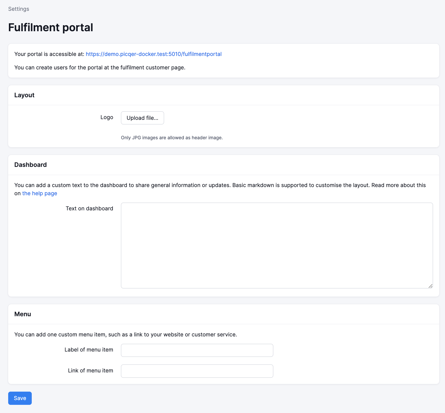 Customising the fulfillment portal