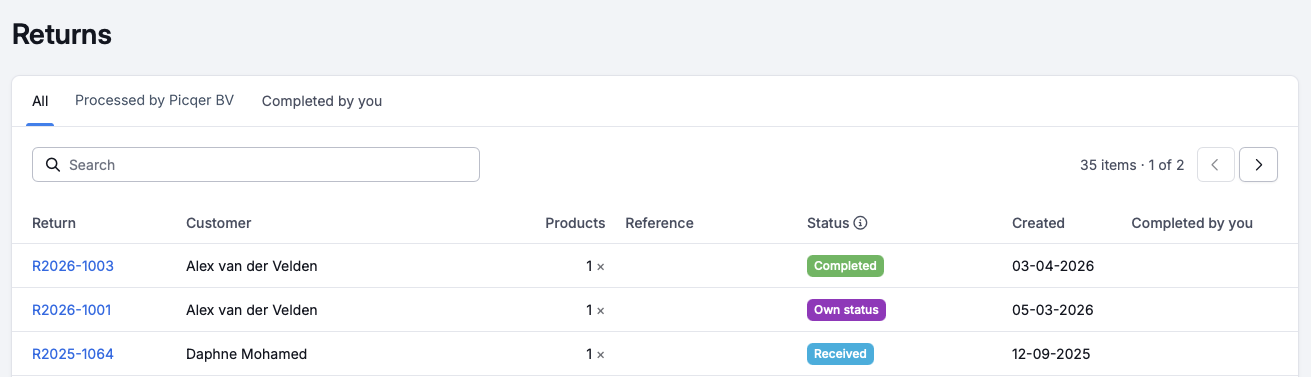 Return details in the fulfilment portal