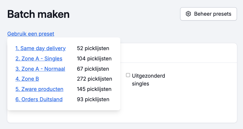 Preview van alle presets
