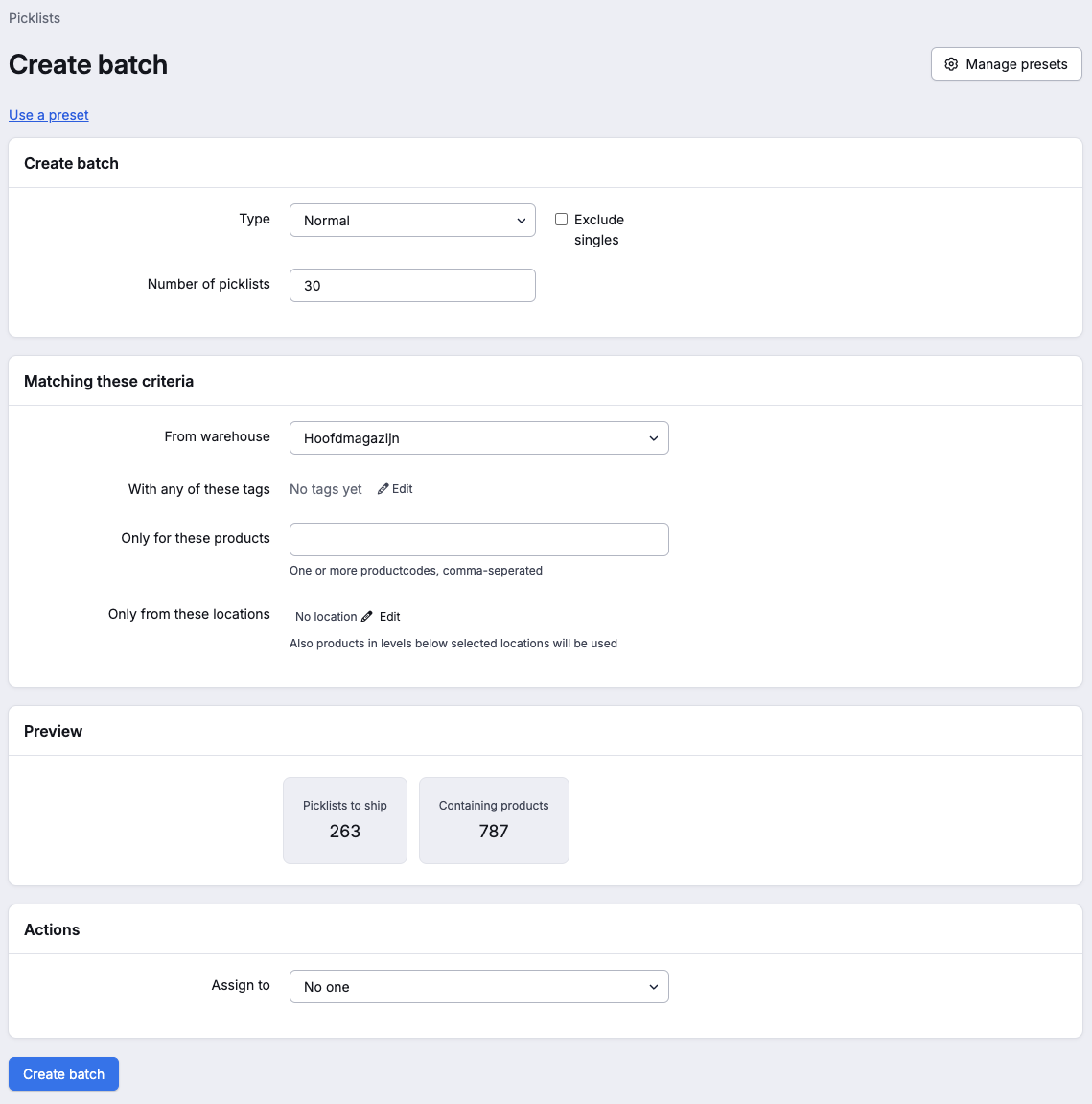 Batch creation criteria