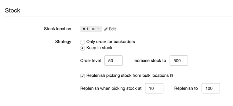 configurating picking stock