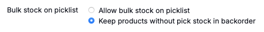 Setting Bulk stock on picklist
