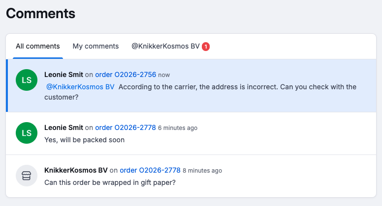 Fulfilment comments overview