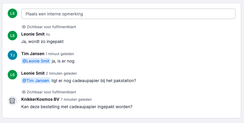 Fulfilment opmerking van fulfilmentpartij