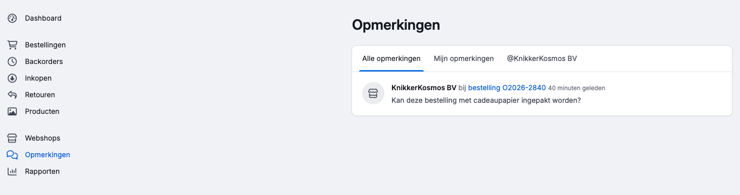 Fulfilment opmerking terugvinden