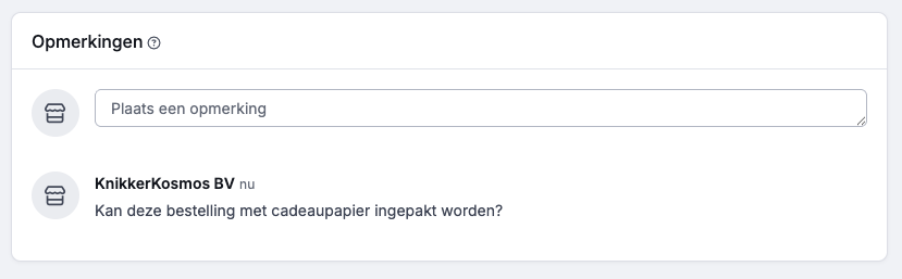 Fulfilment opmerking als klant