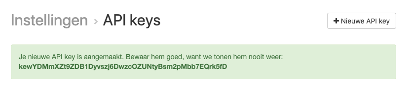 API key aangemaakt