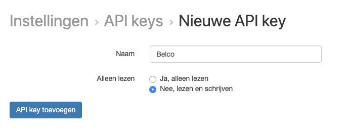 API key maken voor Belco