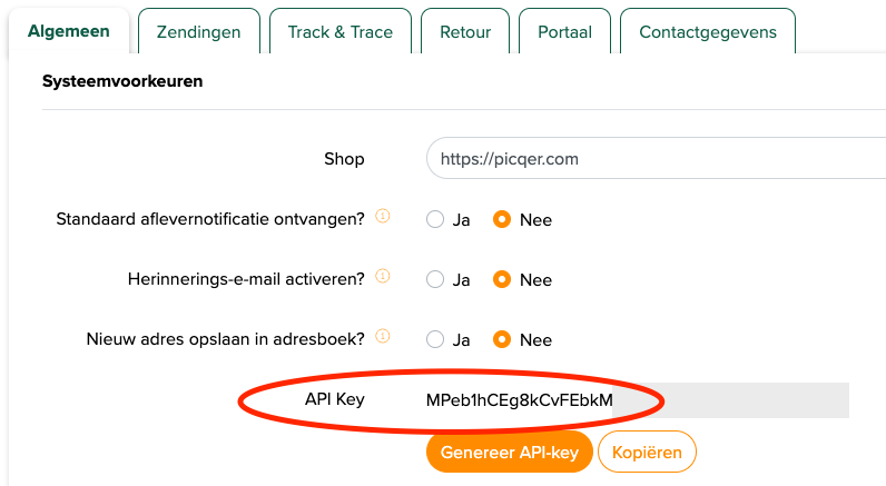 MyParcel API key