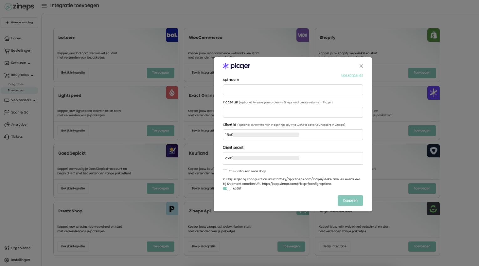 Create API key in Zineps