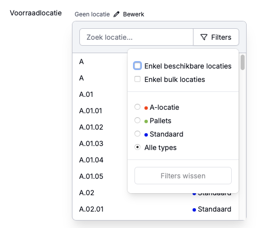 Locatietype filter