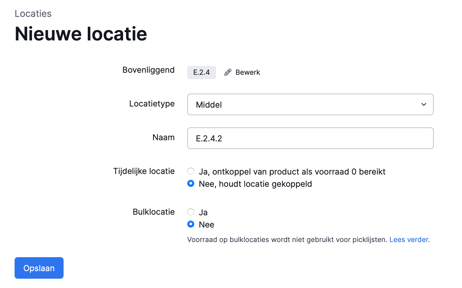 Locatie aanmaken formulier