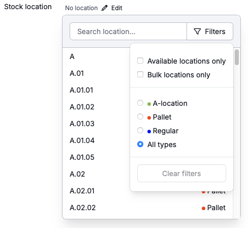 Location type filter