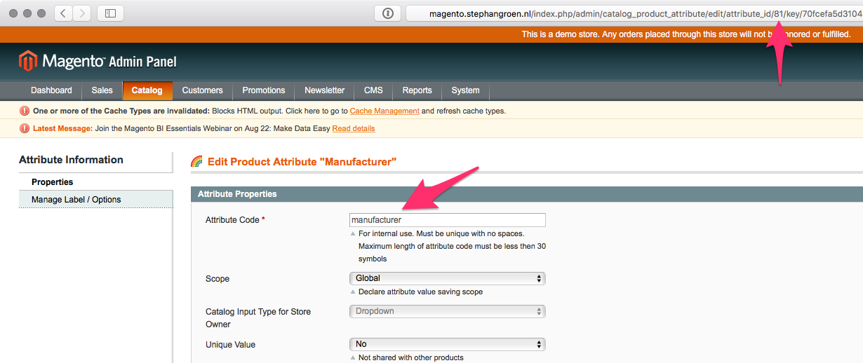 Magento attribuut details