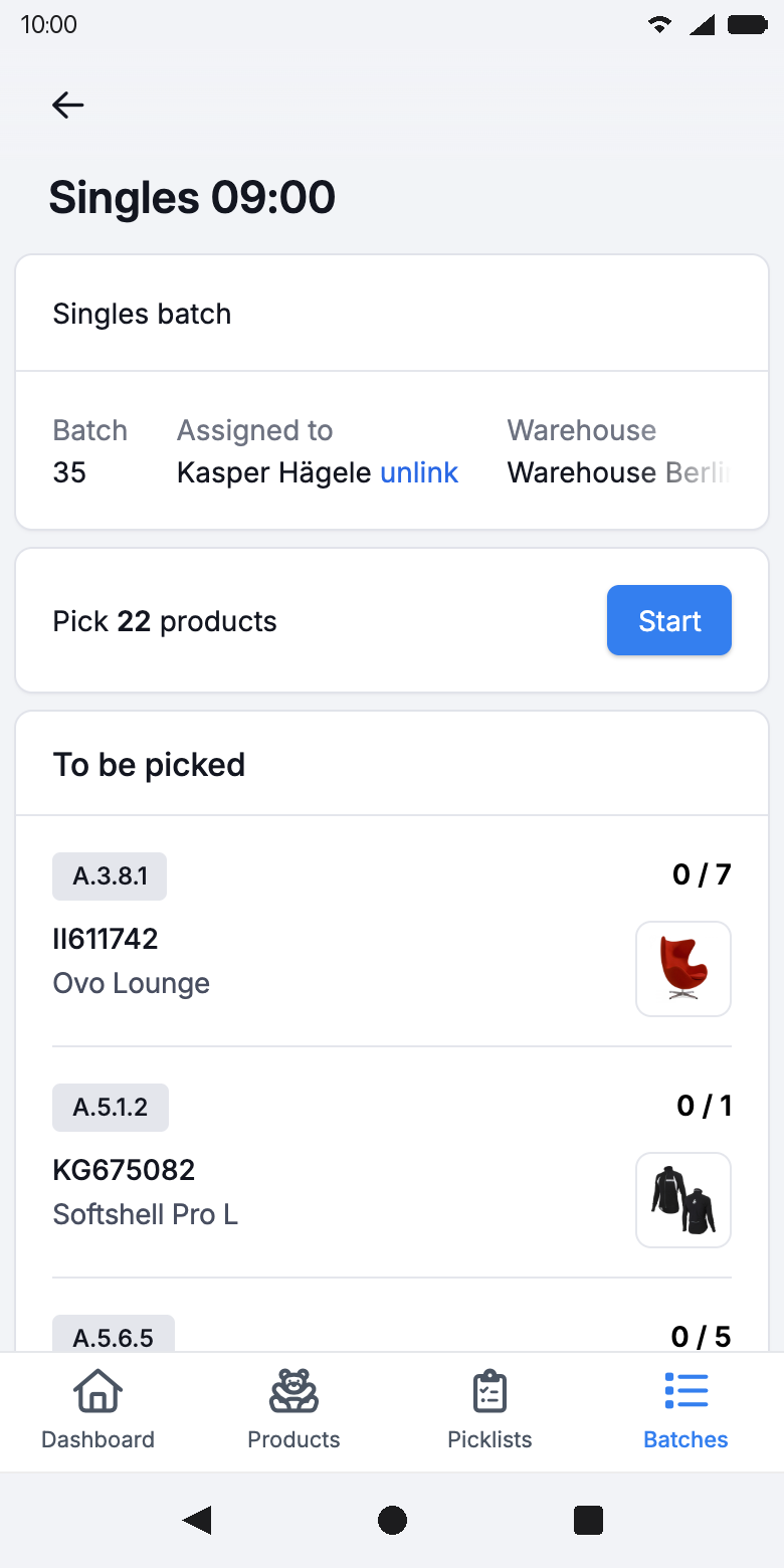 Batch detail view - Picqer app