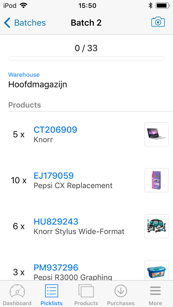 Picqer Mobile Batches product overzicht