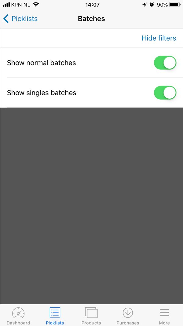 Picqer Mobile Batches filteren