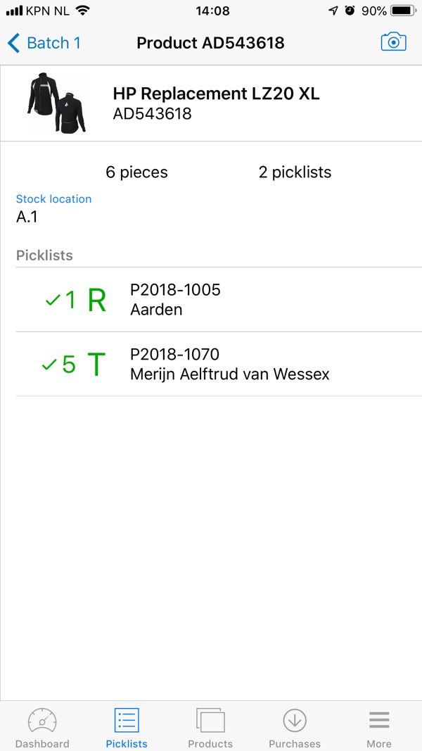 Picqer Mobile Batches product gepickt
