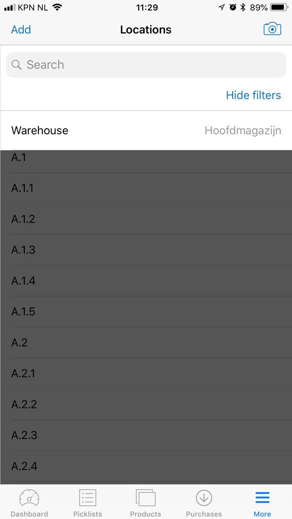 Picqer Mobile Locaties overzicht filteren