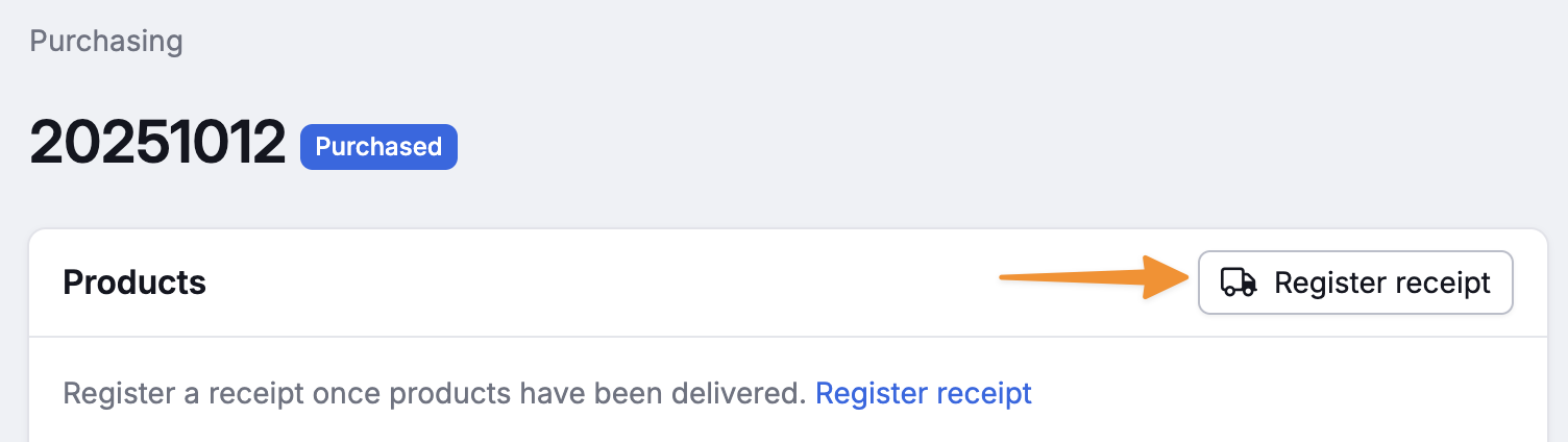 Register receipt from purchase order