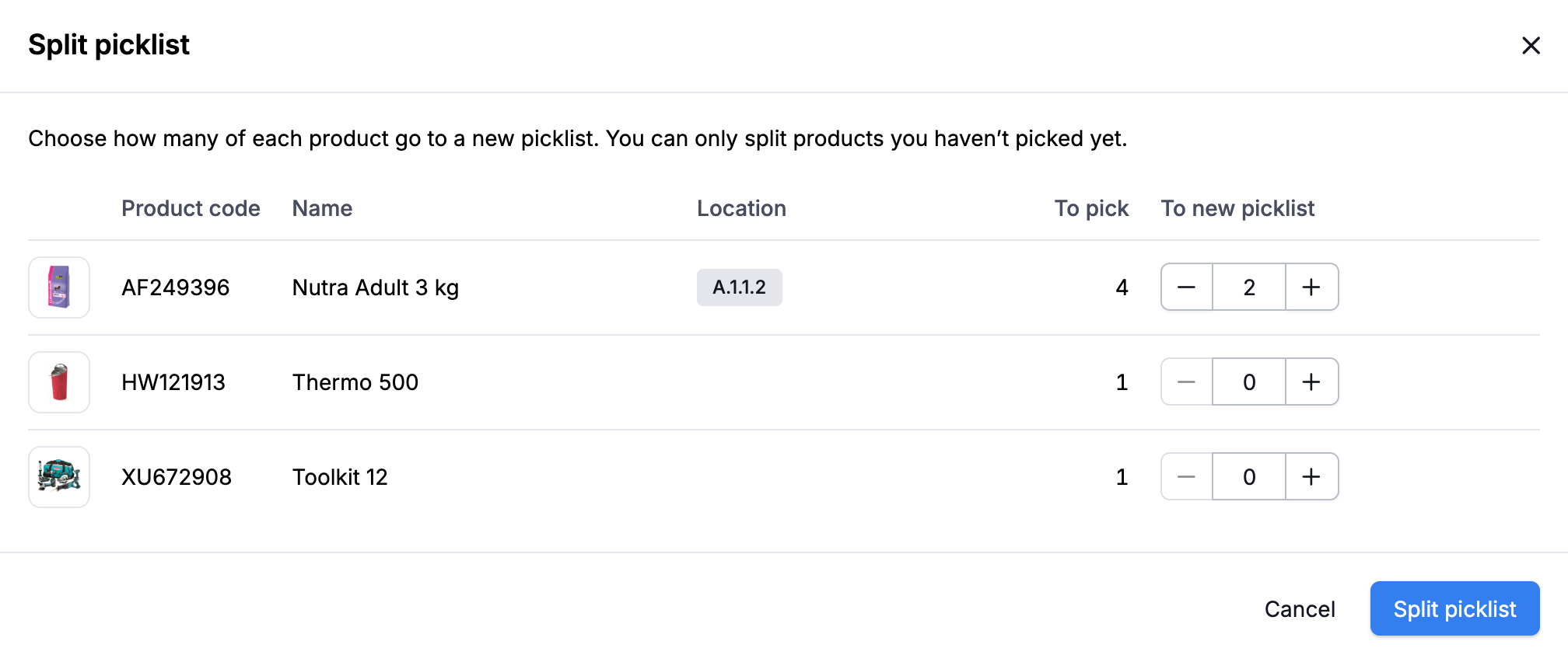 Split a picklist in Picqer