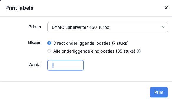 Locatie labels printen