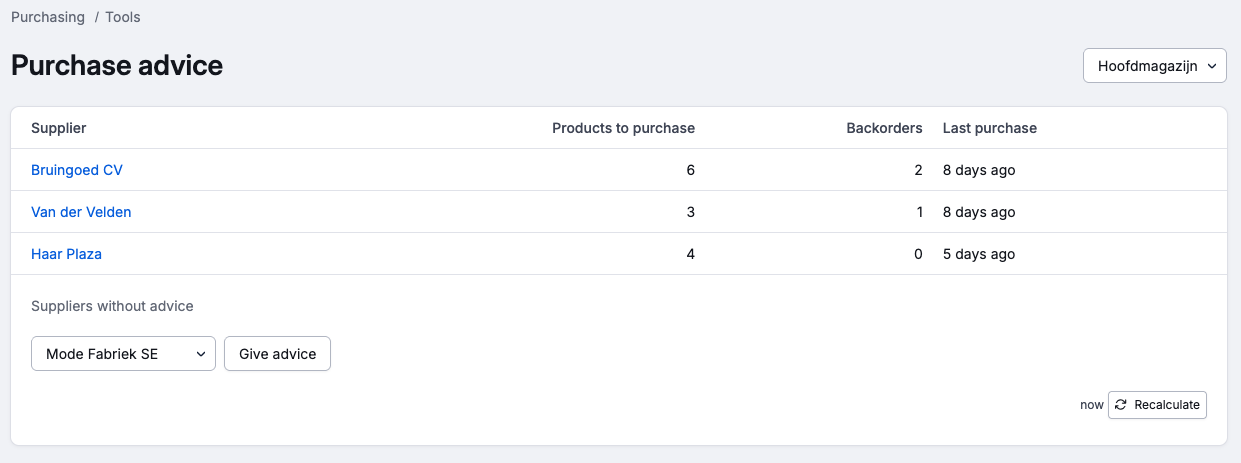 Purchase advice overview