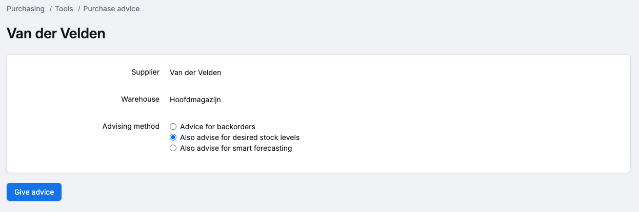 Purchase advice settings