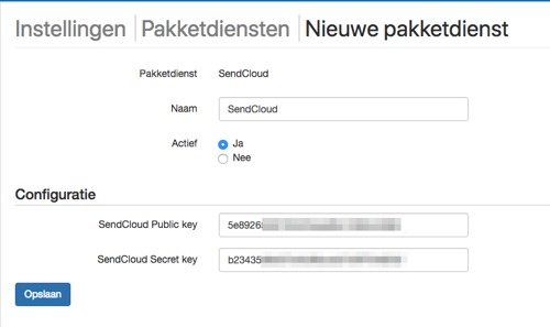 Sendcloud API Key aangemaakt