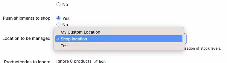 Shopify location to be managed