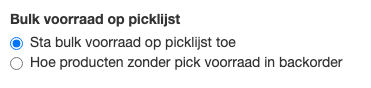 Instelling Bulkvoorraad op picklijst