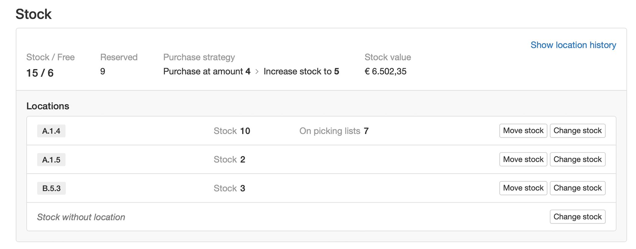 Stock per location