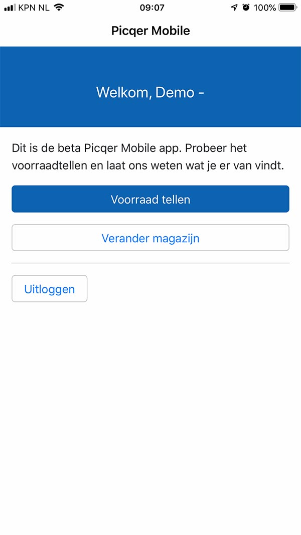 Picqer voorraadtel app dashboard