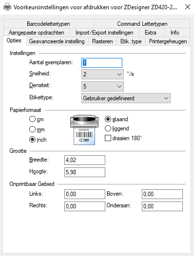 Zebra printer printing preferences