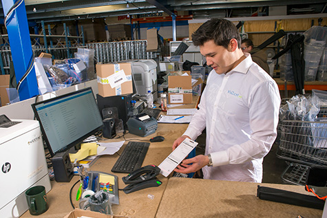 Products being checked with a barcode scanner